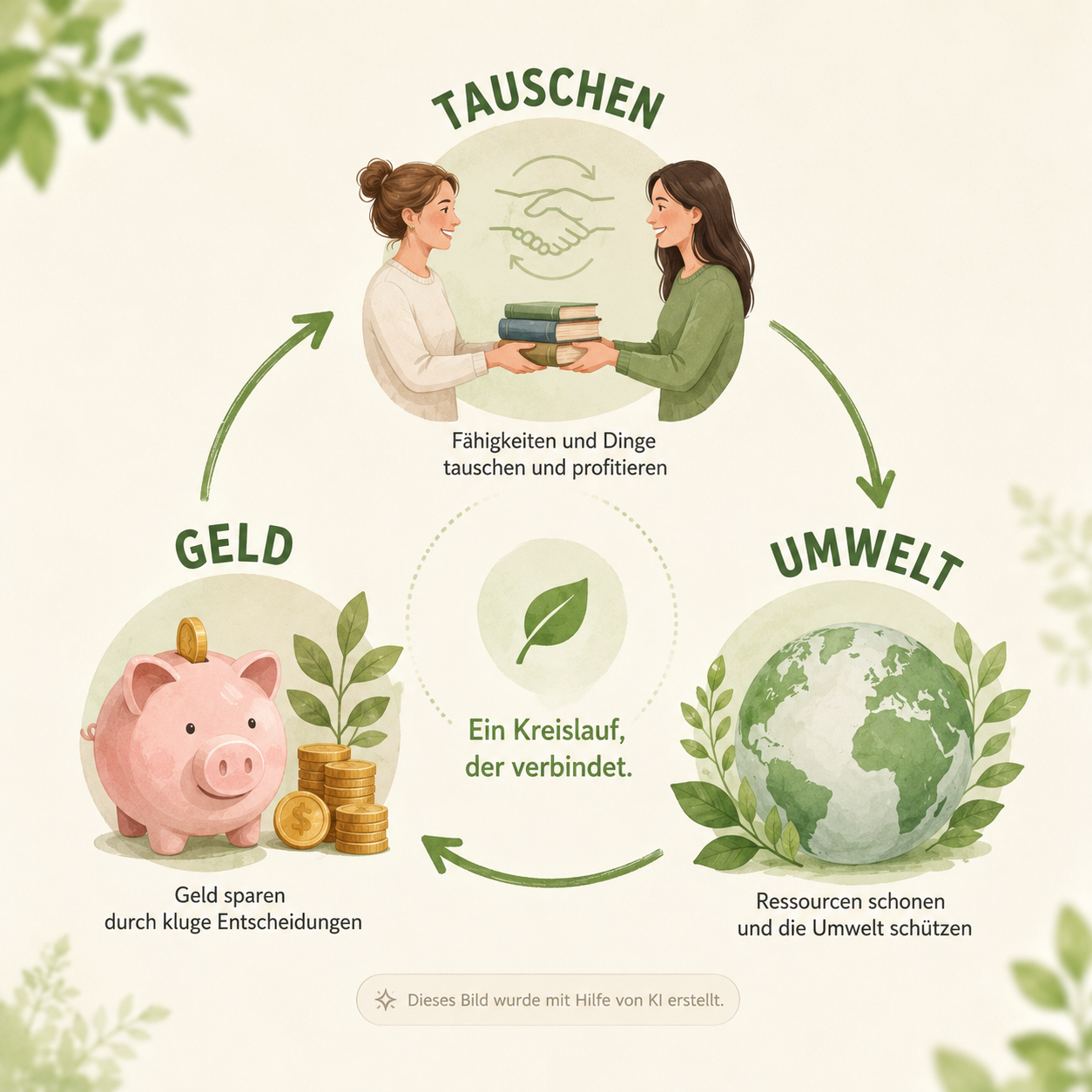 Kreislauf aus Tauschen, Geld sparen und Umwelt schützen